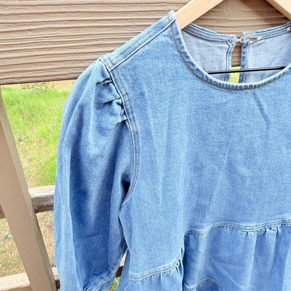 EUC Aaron & Amber Denim Tiered Mini Puff-Sleeve Dress - Picture 6 of 10